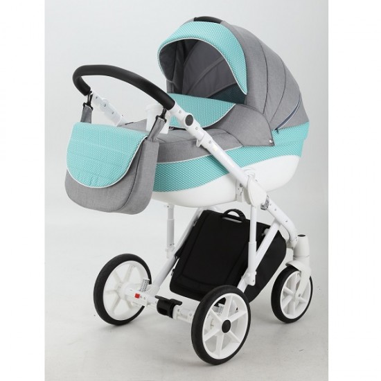 Коляска Adamex Sicilia deluxe 2в1 52L бирюзовый в белую точку-серыйL