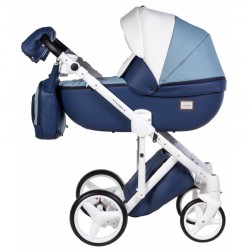 Коляска Adamex Luciano deluxe 2в1 Q272 белая кожа-голубая кожа-синяя кожа