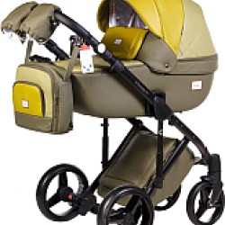 Коляска Adamex Luciano deluxe 2в1 Q268 желтая кожа-св бежевая кожа-бежевая кожа