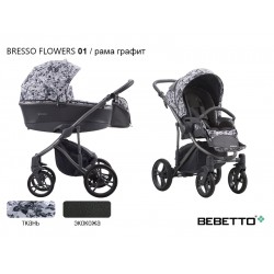 Детская коляска 2 в 1 Bebetto Bresso FLOWERS экокожа/ткань 01 рама графит