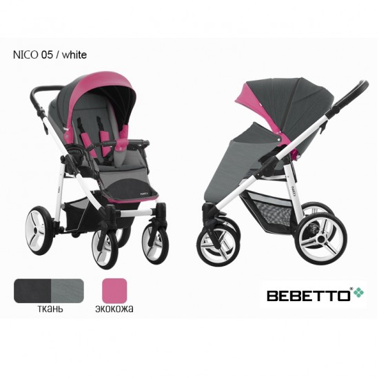 Коляска Bebetto Nico экокожа/ткань 05 BIA серый/розовый