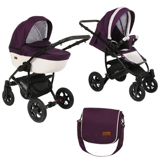 Коляска 2 в 1 PITUSO CONFORT Темно/фиолетовый/Кожа Белый