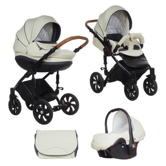 Коляска TUTIS 3 в 1 MIMI STYLE Молочный кожа Шоколад
