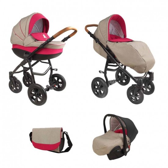 Коляска TUTIS 3 в1 TAPU Капучино/Малиновый Черная рама