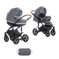 Коляска TUTIS 2 в 1 MIMI STYLE Серый Лен/Cеро/белый Узор/кожа Коричневая