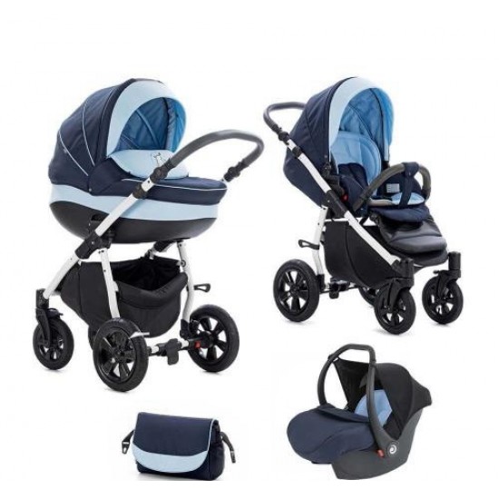 Коляска TUTIS 3 в 1 TAPU Синий/Голубой Белая рама