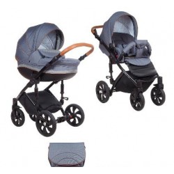 Коляска TUTIS 2 в 1 MIMI STYLE Серый Лен/ Cеро/белый Квадрат/кожа Коричневая