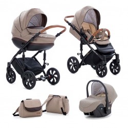 Коляска TUTIS 3 в 1 MIMI STYLE Бежевый Лен/кожа Коричневая