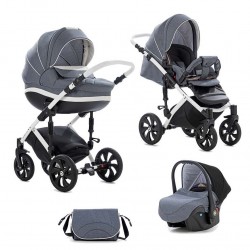 Коляска TUTIS 3 в 1 MIMI STYLE БЕЛАЯ РАМА DARK GREY
