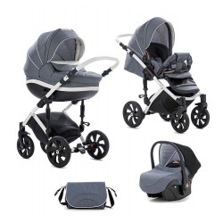 Коляска TUTIS 3 в 1 MIMI STYLE БЕЛАЯ РАМА DARK GREY
