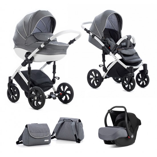 Коляска TUTIS 3 в 1 MIMI STYLE БЕЛАЯ РАМА WHITE DOT