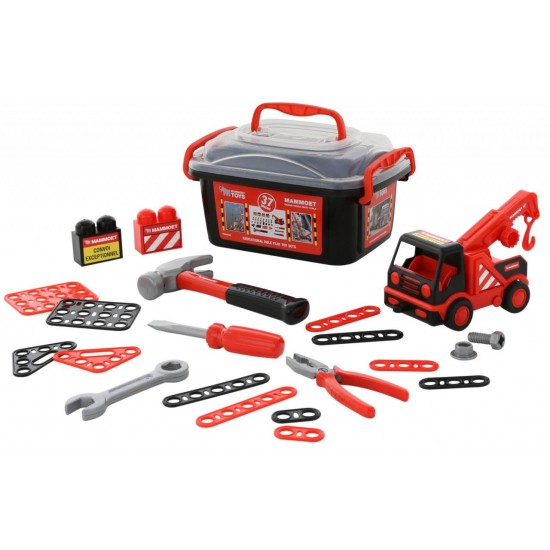 Игрушечный автомобиль эвакуатор/конструкторский MAMMOET набор 36 элементов в контейнере 214-01 Полесье 57136 