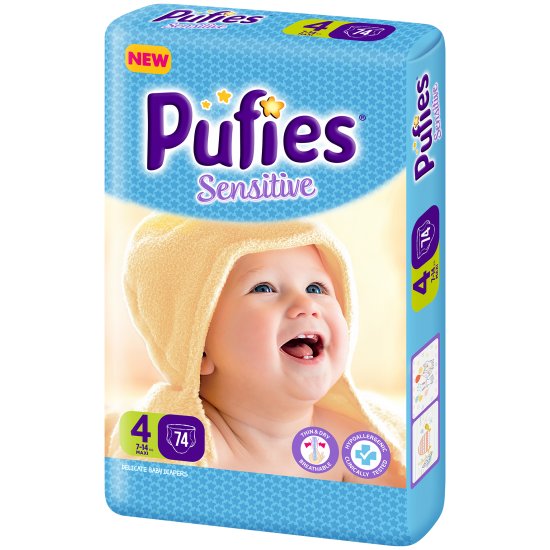 Подгузники Pufies Sensitive Maxi (7-14 кг) 74 шт.