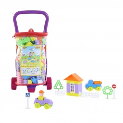 Детская тележка Caddie с конструктором Строитель Полесье 54463