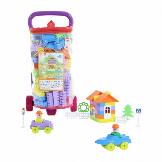 Детская тележка Caddie с Конструктором Строитель Полесье 54487