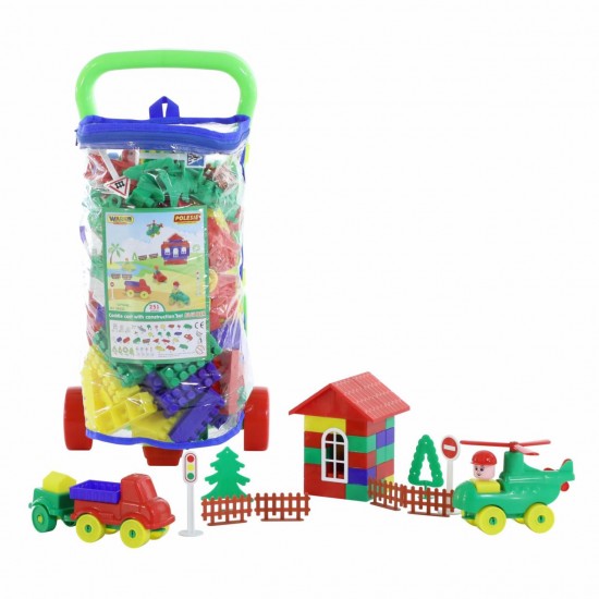 Детская тележка Caddie с конструктором Строитель Полесье 54500