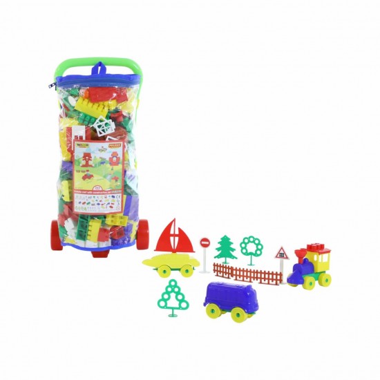 Детская тележка Caddie с конструктором Строитель Полесье 54517