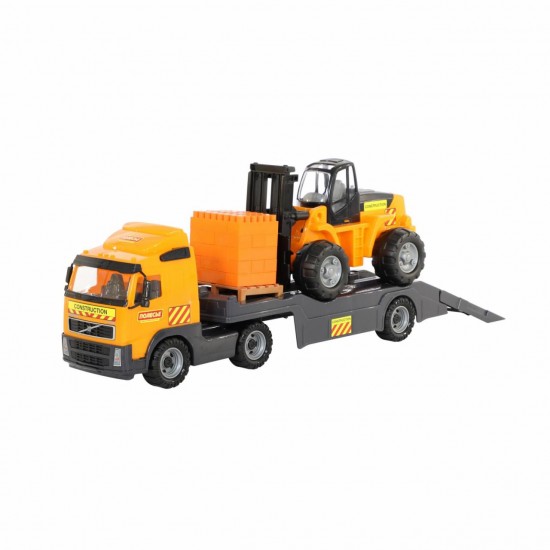 Игрушечный Volvo автомобиль трейлер/автокар/конструктор Супер Микс 30 элементов на поддоне в сеточке Полесье 1589