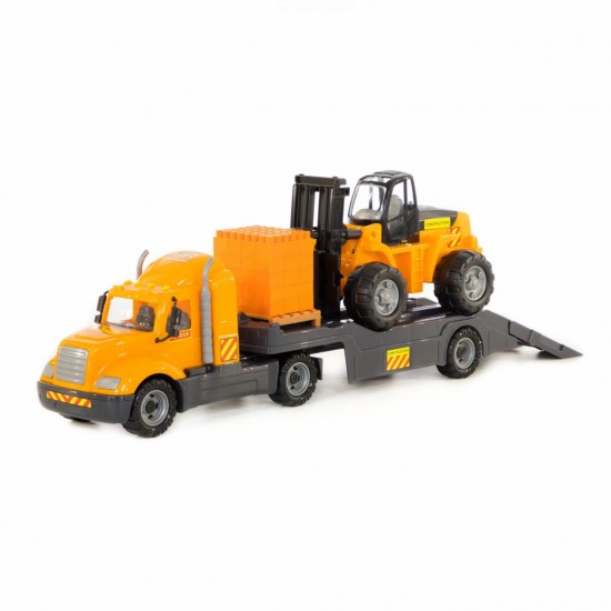 Майк автомобиль трейлер/автокар/конструктор Супер Микс 30 элем. на поддоне в сеточке Полесье 55705