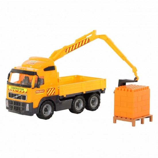 Игрушечный Volvo автомобиль-кран с манипулятором/конструктор Супер Микс 30 элементов на поддоне в сеточке 8800