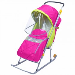 Санки-коляска Тимка Люкс с колесом малиновые  НИКА